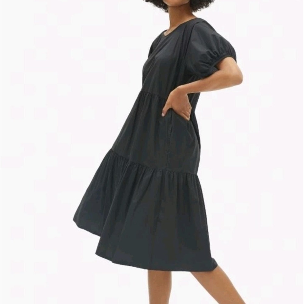 Everlane Dress Women's Size 0 Tiered Black 100% Cotton Short Sleeve Oversized